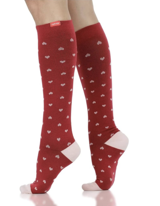 VIM & VIGR Cotton 15-20 mmHg Graduated Compression Socks (Red & Pink Petite Heart, Medium/Large (2))